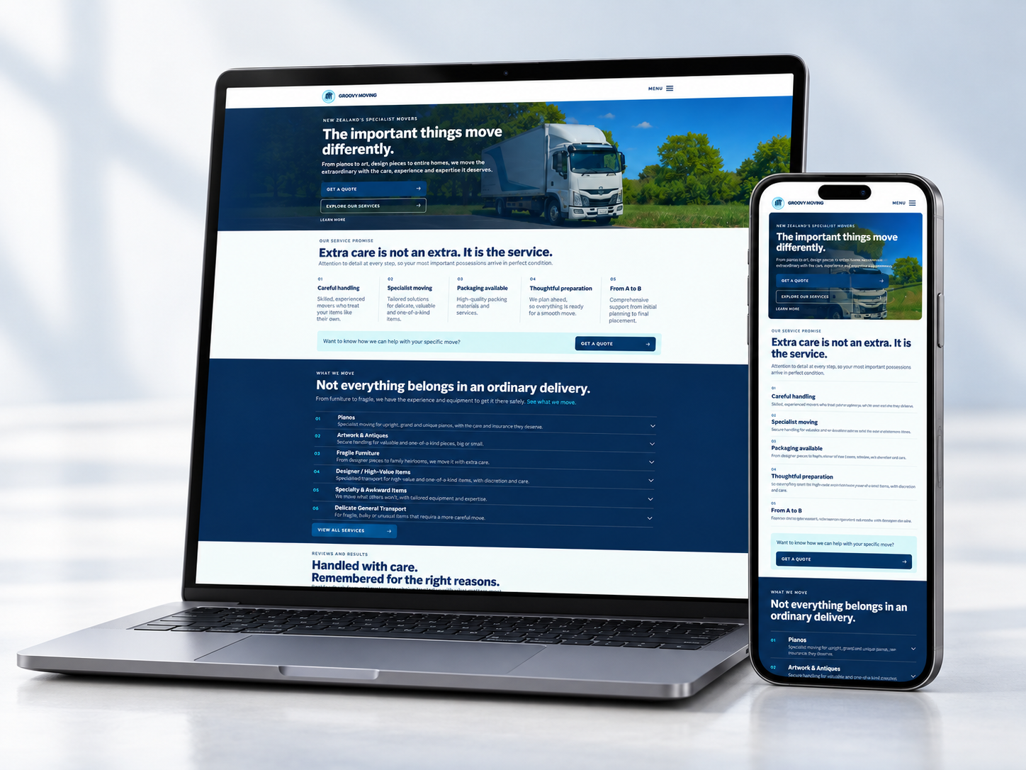 Groovy Moving website presentation on desktop and mobile devices